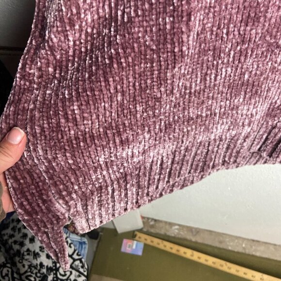 Orvis Size Xl Chenille Crushed Velvet Pullover V-Neck Sweater Mauve Pink Ribbed - Picture 3 of 7